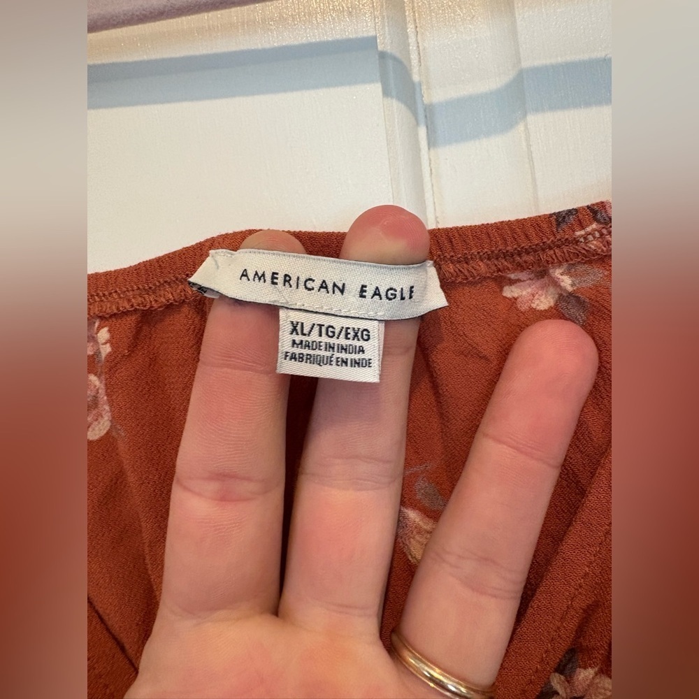 American Eagle Burnt Orange Long Sleeve Romper with Floral Print - Picture 3 of 3